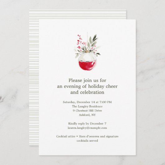 Elegant Watercolor Drawing Red Christmas Holiday 招待状 (正面/裏面)