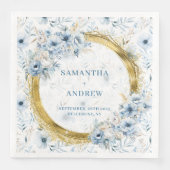 Elegant Watercolor Dusty Blue Gold Wedding Napkins (正面)