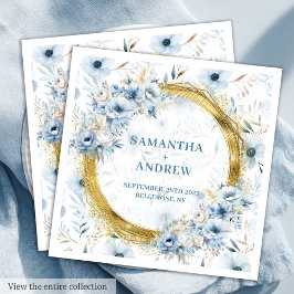 Elegant Watercolor Dusty Blue Gold Wedding Napkins