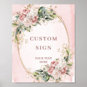 Elegant Watercolor Dusty Pink Flowers Custom Sign ポスター (正面)