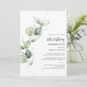 Elegant Watercolor Eucalyptus 80th Birthday Party 招待状 (スタンド正面)