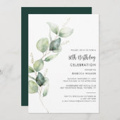 Elegant Watercolor Eucalyptus 80th Birthday Party 招待状 (正面/裏面)