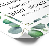 Elegant Watercolor Eucalyptus Baby Shower Welcome ポスター (角)