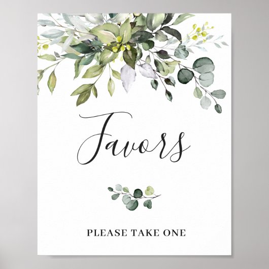 Elegant Watercolor Eucalyptus Favors Wedding Sign ポスター (正面)