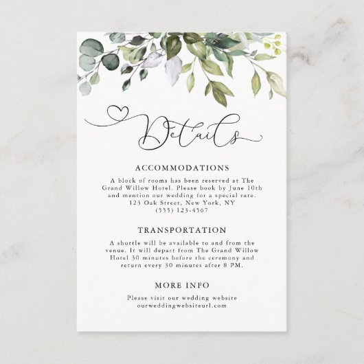 Elegant Watercolor Eucalyptus Foliage Wedding エンクロージャーカード (正面)