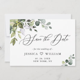 Elegant Watercolor Eucalyptus Greenery Wedding セーブザデート