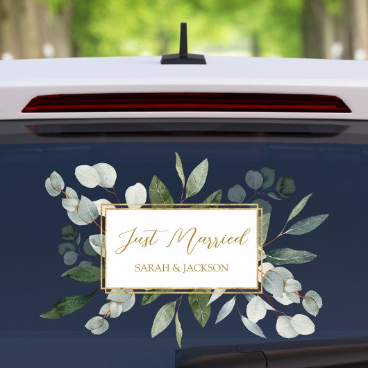 Elegant Watercolor Eucalyptus Leaves Just Married ウィンドウサイン