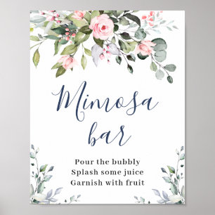 Elegant Watercolor Eucalyptus Mimosa Bar Sign ポスター