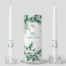Elegant Watercolor Eucalyptus Wedding Candle