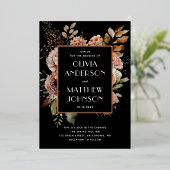 Elegant watercolor fall floral gold black wedding 箔招待状 (立ち正面)