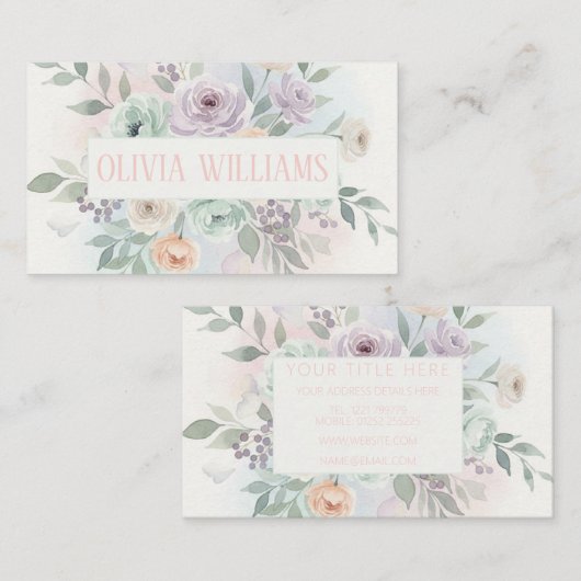 Elegant Watercolor Floral  名刺 (正面/裏面)