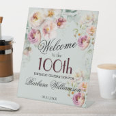 Elegant Watercolor Floral 100th Birthday Welcome 台座サイン (インサイチュ)