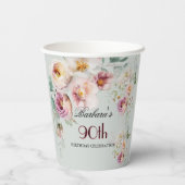 Elegant Watercolor Floral 90th Birthday Party  紙コップ (裏面)