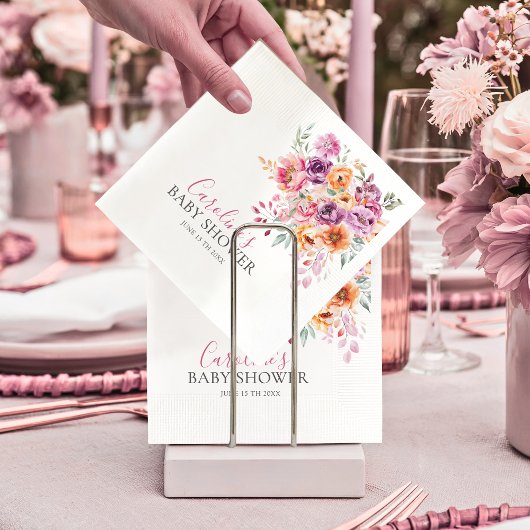 Elegant Watercolor Floral Baby Bloom Baby Shower スタンダードカクテルナプキン