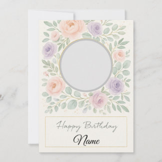 Elegant Watercolor Floral Birthday Card 招待状
