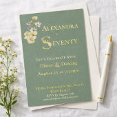 Elegant Watercolor Floral BlueGreen 70th Birthday  箔招待状