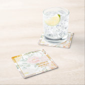 Elegant Watercolor Floral Bridal Shower Party スクエアペーパーコースター (インサイチュ)