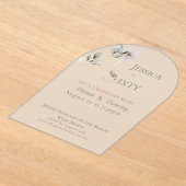 Elegant Watercolor Floral Cream 60th Birthday アクリル招待状 (レイダウン)