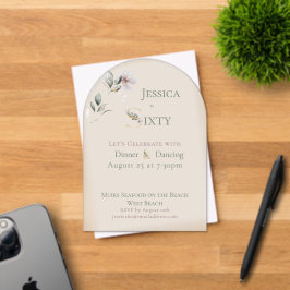 Elegant Watercolor Floral Cream 60th Birthday アクリル招待状