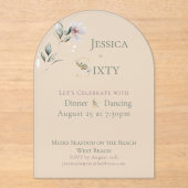 Elegant Watercolor Floral Cream 60th Birthday アクリル招待状 (正面)