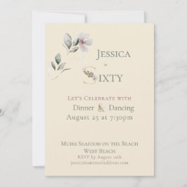 Elegant Watercolor Floral Cream 60th Birthday  招待状