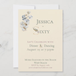 Elegant Watercolor Floral Cream 60th Birthday  招待状