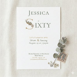 Elegant Watercolor Floral Cream 60th Birthday  招待状