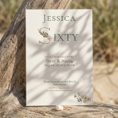 Elegant Watercolor Floral Cream 60th Birthday  招待状