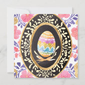 Elegant Watercolor Floral Easter Egg with Gold  シーズンカード (正面)