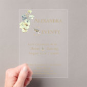 Elegant Watercolor Floral Gold Text 70th Birthday  アクリル招待状 (インサイチュ (ポータブル))