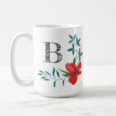 Elegant Watercolor Floral Monogram コーヒーマグカップ (左)