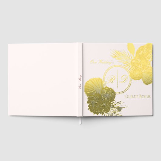 Elegant Watercolor Floral Monogram Wedding ゲストブック (全面)