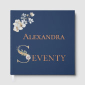 Elegant Watercolor Floral Navy 70th Birthday Rose ゲストブック (正面)