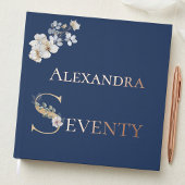 Elegant Watercolor Floral Navy 70th Birthday Rose ゲストブック