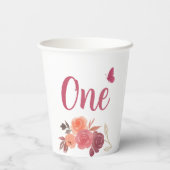 Elegant Watercolor Floral One 1st Birthday  紙コップ (裏面)