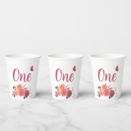 Elegant Watercolor Floral One 1st Birthday  紙コップ