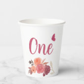 Elegant Watercolor Floral One 1st Birthday  紙コップ (正面)