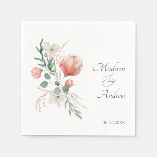Elegant Watercolor Floral Paper Napkin スタンダードカクテルナプキン (正面)