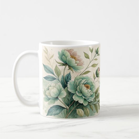 Elegant Watercolor Floral Pattern Mug コーヒーマグカップ (左)