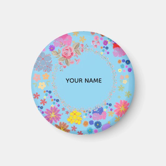 Elegant Watercolor Floral Personalized Name Magnet マグネット (正面)