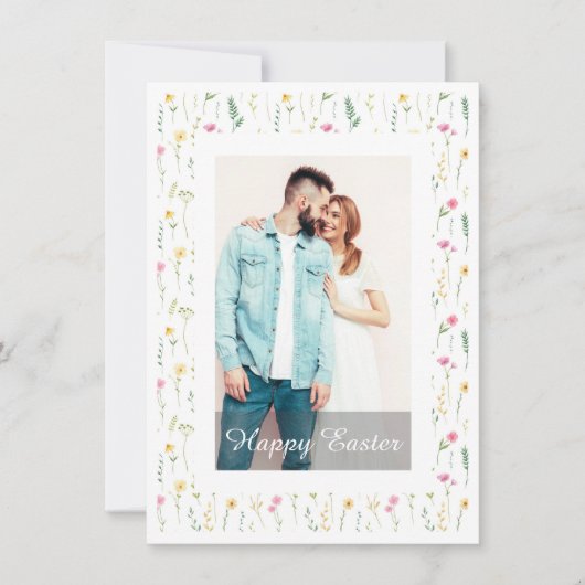 Elegant Watercolor Floral Photo Happy Easter  シーズンカード (正面)