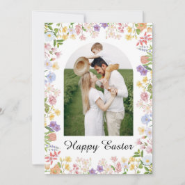 Elegant Watercolor Floral Photo Happy Easter シーズンカード