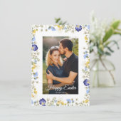 Elegant Watercolor Floral Photo Happy Easter  シーズンカード (スタンド正面)