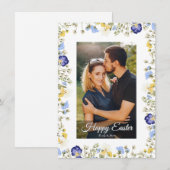 Elegant Watercolor Floral Photo Happy Easter  シーズンカード (正面/裏面)