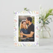 Elegant Watercolor Floral Photo Happy Easter シーズンカード (スタンド正面)