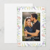 Elegant Watercolor Floral Photo Happy Easter シーズンカード (正面/裏面)