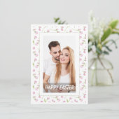 Elegant Watercolor Floral Photo Happy Easter シーズンカード (スタンド正面)