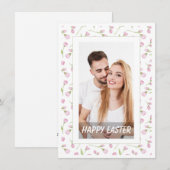 Elegant Watercolor Floral Photo Happy Easter シーズンカード (正面/裏面)