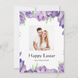 Elegant Watercolor Floral Photo Happy Easter Card シーズンカード