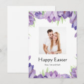 Elegant Watercolor Floral Photo Happy Easter Card シーズンカード (正面/裏面)
